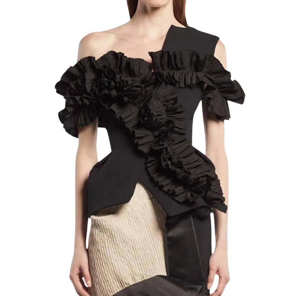 NEW MATICEVSKI dark rose ruffled top in black